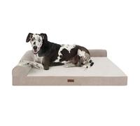 FurHaven Jumbo Plus (53"x40") Cooling Gel Dog Bed - Plush & Grid Cord L-Shaped Chaise Lounge Pet Bed, Removable Washable Cover, Mink