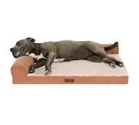 FurHaven Large (36"x27") Cooling Gel Dog Bed - Plush & Grid Cord L-Shaped Chaise Lounge Pet Bed, Removable Washable Cover, Copper