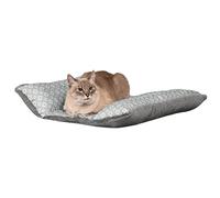 FurHaven Large Cat Bed Cuddle Loaf Plush & Diamond Print Lounger w/Removable Washable Cover - Gray, Large