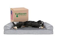 FurHaven Large Memory Foam Dog Bed Plush & Suede Sofa-Style w/Removable Washable Cover - Gray, Large