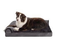 FurHaven Large Memory Foam Dog Bed Plush & Velvet L Shaped Chaise w/Removable Washable Cover - Platinum Gray, Large
