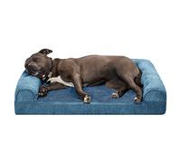 Furhaven Large Orthopedic Dog Bed Faux Fur & Velvet Sofa-Style w/Removable Washable Cover - Harbor Blue, Large