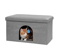Furhaven Large Pet House Collapsible Ottoman-Footstool Condo Pet Bed - Stormy Gray, Large