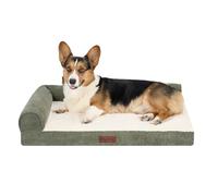 FurHaven Medium (30"x20") Orthopedic Dog Bed - Plush & Grid Cord L-Shaped Chaise Lounge Pet Bed, Removable Washable Cover, Olive