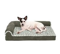 FurHaven Medium Memory Foam Dog Bed Two-Tone Faux Fur & Suede L Shaped Chaise w/Removable Washable Cover - Dark Sage, Medium