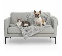 Furhaven Medium Waterproof Calming Plush Long Faux Fur & Velvet Dog Blanket, Washable - Mist Gray, Medium