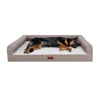 Furhaven Orthopaedic Memory Foam Dog Sofa Bed with Reinforced Plush Fabric and Waterproof Cover Washable Joint Support - Greige Jumbo Plus