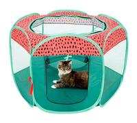 Furhaven Portable Dog Playpen Cat Tent, Pet Playground/Kennel Foldable Indoor Outdoor Zippered Puppy Crate - Green & Pink, Small