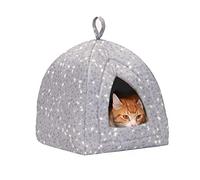 Furhaven Small Cat Bed Polycanvas Print Décor Foldable Pet Tent, Washable - Gray Terazzo, Small