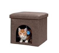Furhaven Small Pet House Collapsible Ottoman-Footstool Condo Pet Bed - Coconut Brown, Small