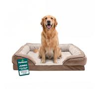 FurHaven XL Cooling Gel Foam Dog Bed Perfect Comfort Plush & Velvet Waves Sofa-Style w/Removable Washable Cover - Brownstone, Jumbo (X-Large)