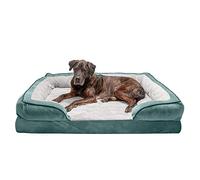Furhaven XXL Memory Foam Dog Bed Perfect Comfort Plush & Velvet Waves Sofa-Style w/Removable Washable Cover - Celadon Green, Jumbo Plus (XX-Large)