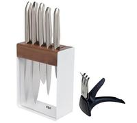 Furi Pro White Steel Knife Block Set 7 pc, Knife Block with Five Premium Knives and Sharpener for a Superior Cutting Performance, Stainless Steel Blades, Ergonomic Reverse-Wedge, Anti-Fatigue Handle