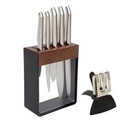 Furi Pro Black Steel Knife Block Set 7 pc, Knife Block with Five Premium Knives and Sharpener for a Superior Cutting Performance, Stainless Steel Blades, Ergonomic Reverse-Wedge, Anti-Fatigue Handle