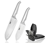 Furi Pro East/West Santoku Knife Set 3 pc, Black Carded Gift Box with Two Premium Knives and Sharpener for a Superior Cutting Performance, Stainless Steel Blades, Reverse-Wedge, Anti-Fatigue Handle
