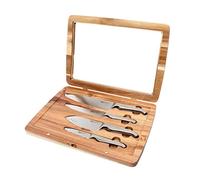 Furi Pro Knife Set 4 pc, Beautiful Acacia Wood Gift Box with Four Premium Knives for a Superior Cutting Performance, Stainless Steel Blades, Ergonomic Reverse-Wedge, Anti-Fatigue Handle