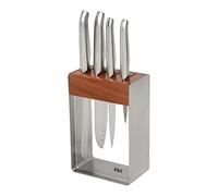 Furi Pro Stainless Steel Knife Block Set 5 pc, Stylish Knife Block with Four Premium Knives for a Superior Cutting Performance, Stainless Steel Blades, Ergonomic Reverse-Wedge, Anti-Fatigue Handle