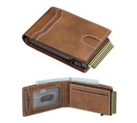 furid Card Wallet For Men Slim: Smart Rfid Minimalist Front Pocket Pop Up Wallet with ID Window - Gifts for Husband Father at Birthday Anniversary, Brown Leather, minimalist wallet, Minimalist
