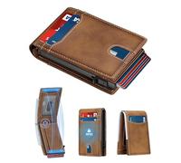 furid Card Wallet For Men Slim: Smart Rfid Minimalist Front Pocket Pop Up Wallet with ID Window - Stocking Stuffers Gifts Boxed for Husband Father at Birthday Anniversary, Brown Leather, minimalist