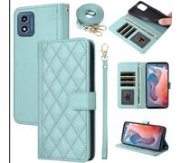 Furiet Argyle Wallet Case for Motorola Moto G Play 4G 2024 with Detachable Wrist/Shoulder Strap, Card Slots Folio Purse, Luxury PU Leather Stand Phone Cover for XT2413V XT2413-1 64GB Women Men Mint