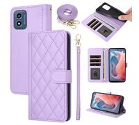 Furiet Argyle Wallet Case for Motorola Moto G Play 4G 2024 with Detachable Wrist/Shoulder Strap, Card Slots Folio Purse, Luxury PU Leather Stand Phone Cover for XT2413V XT2413-1 64GB Women Men Purple