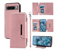 Furiet Trifold Wallet Case for Google Pixel 8 Pro 5G with Detachable Magnetic Flip Purse Wrist Strap Card Holder, Luxury PU Leather Stand Cell Phone Cover for Pixel8Pro Pixel8 XL Eight 8Pro Rose Gold