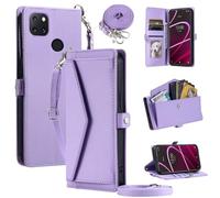 Furill For T-Mobile Revvl 5G Wallet Case with Card Holder Shoulder Strap | Shockproof Soft Protection Wrist Strap PU Leather Snap Pocket Stand Cell Accessories Magnetic Kickstand Phone Cover Purple