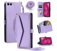 Furill For T-Mobile Revvl 8 5G Wallet Case with Card Holder Shoulder Strap | Shockproof Soft Protection Wrist Strap PU Leather Snap Pocket Stand Cell Accessories Magnetic Kickstand Phone Cover Purple