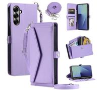 Furill Wallet Case for Samsung Galaxy Z Fold7 with Card Holder Stand Purple | Shockproof Soft Wrist Strap Shoulder Strap PU Leather Snap Pocket Cell Accessories Phone Cover ZFold Z7 G Fold7 7Z Women