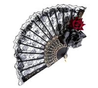 Furimuk Halloween Black Lace Hand Fan Vintage Handheld Spanish Large Folding Fan with Retro Rose or Women Girls Halloween Party Cosplay Costume Elegant Photo Props Decorations