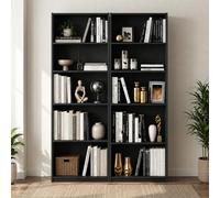Furinno JAYA 5-Tier Black Bookcase Set of 2, Darkwood | 24.1 x 62.2 x 180.3 cm, Bookshelf, Book Shelf with Adjustable Shelf, for Home Office, Living Room