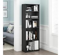Furinno JAYA 5-Tier Bookcase, Darkwood | 24.1 x 62.2 x 180.8 cm, Bookshelf, Book Shelf with Adjustable Shelves, for Living Room, Bedroom, Home Office