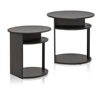 Walplus Furinno Jaya Simple Design Oval End Table, Walnut, Set Of 2