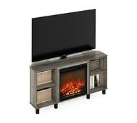 Furinno Jensen Corner Fireplace TV Stand with 4 Open Compartments for TV up to 55 Inches, French Oak Grey