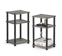 Furinno Just 3-Tier Turn-N-Tube End Table, Side Table, Nightstand, French Oak/Black, 2-Pack