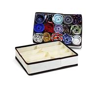 Furinno Laci 4 x 2 Underwear Drawer Organizer Dividers, Non Woven Fabric Collapsible Storage Organizer, for Clothes, Socks, Underwear, Tie, Ivory w/Mid Brown Trim