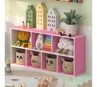 Furinno LUDER 7-Cube Pink Book Shelf, Kids Bookshelf, Toy Storage, Cube Storage Organizer, Bookcase, 23.9 x 49.5 x 105.9 cm, for Organization and Storage, Playroom, Kids Room, White/Pink