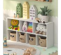 Furinno LUDER 7-Cube White Book Shelf, Kids Bookshelf, Toy Storage, Cube Storage Organizer, Bookcase, 23.9 x 49.5 x 105.9 cm, for Organization and Storage, Playroom, Kids Room, White