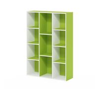 Furinno LUDER Book Shelf, 11-Cube Bookshelf, Reversible Bookcase, White/Green