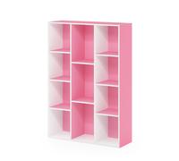 Furinno LUDER Book Shelf, 11-Cube Bookshelf, Reversible Bookcase, White/Pink