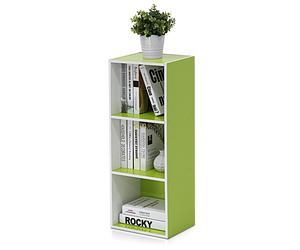 Furinno LUDER Book Shelf, 3-Cube Bookshelf, Bookcase, White/Green