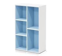 Furinno LUDER Book Shelf, 5-Cube Bookshelf, Reversible Bookcase,White/Light Blue