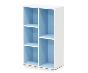 Furinno LUDER Book Shelf, 5-Cube Bookshelf, Reversible Bookcase,White/Light Blue
