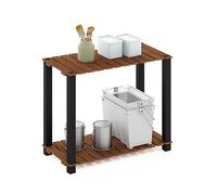 Furinno Pangkor 2-Tier Turn-N-Tube Indoor Outdoor Plant Shelf Large Rectangle Wood Stand with Square Poles, Natural/Black