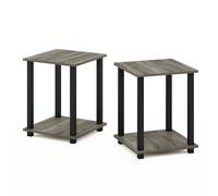 Walplus Furinno Simplistic End Table, Set Of Two, French Oak Grey/black
