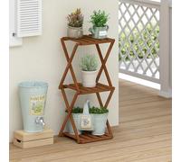 Furinno TIOMAN Patio Table, 3-Tier Outdoor Side Table, Toolless Multipurpose Folding Display Shelf, Plant Stand, for Patio, Garden, Porch, Light Wood