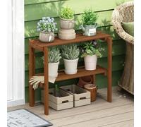 Furinno TIOMAN Plant Shelf, 2-Tier Plant Stand, Display Shelf, for Multiple Plants, Plants Pot, Easy Toolless Assembly, Patio, Balcony, Garden, Light Wood
