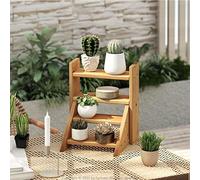 Furinno TIOMAN Plant Stand Indoor Outdoor, Tabletop Mini Ladder Planter Stand, Planter Shelf, Organizers, Indoor, Outdoor, Patio, Balcony, Garden, Pine Wood