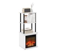 Furinno Turn-N-Tube 2 Tier Side Table Display Stand with Fireplace Insert, Plain White/Black