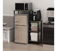 Furinno TURN-N-TUBE Coffee Bar, 4-Tier Bakers Rack with Mini Fridge Stand Shelf, Kitchen Shelves, for Pantry Organizers and Storage, Kitchen Organization, Grey Oak